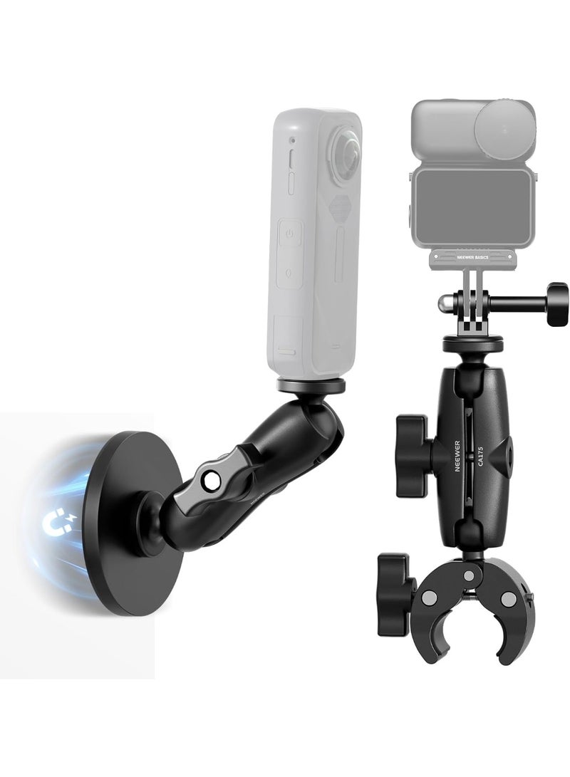 NEEWER Motorcycle Bicycle Handlebar Clamp Holder Magnetic Car Mount Accessories Kit Compatible with Insta360 X5 X4 X3 GoPro DJI AKASO Action Cameras, 360° Ball Heads for POV Video Recording, CA175 - Image 1